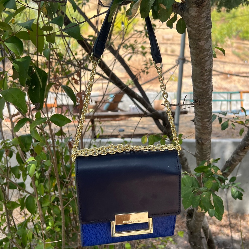 Ivanka Trump Black and Blue Crossbody Bag with Gold Chain